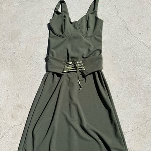 Forest green milkmaid neckline dress